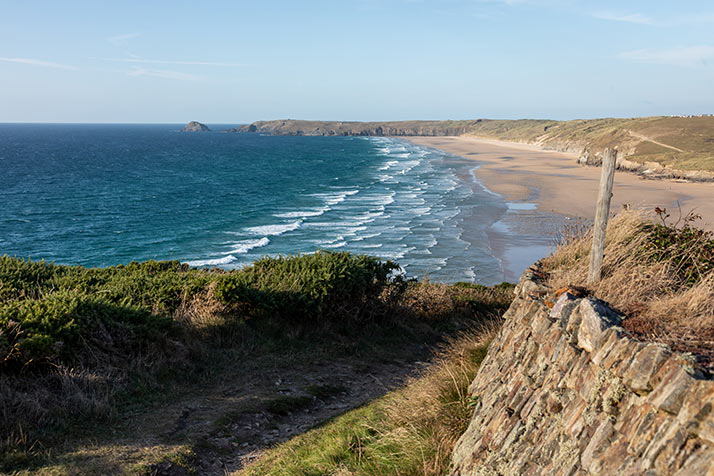 View from the coastpath overlooking the beach