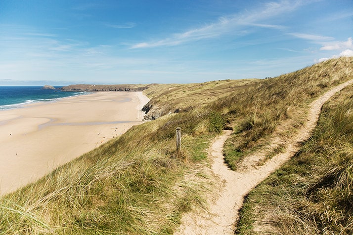 The coastpath that runs alongside Perranporth beach