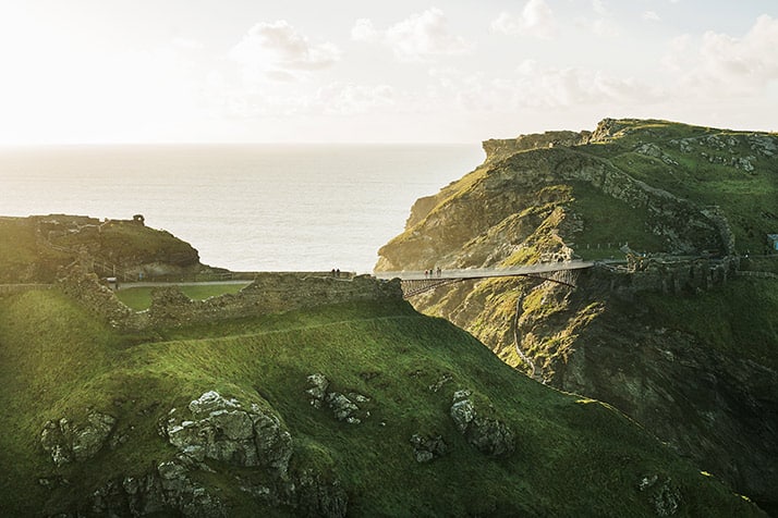 The mighty bridge leading to Tintagel Castle